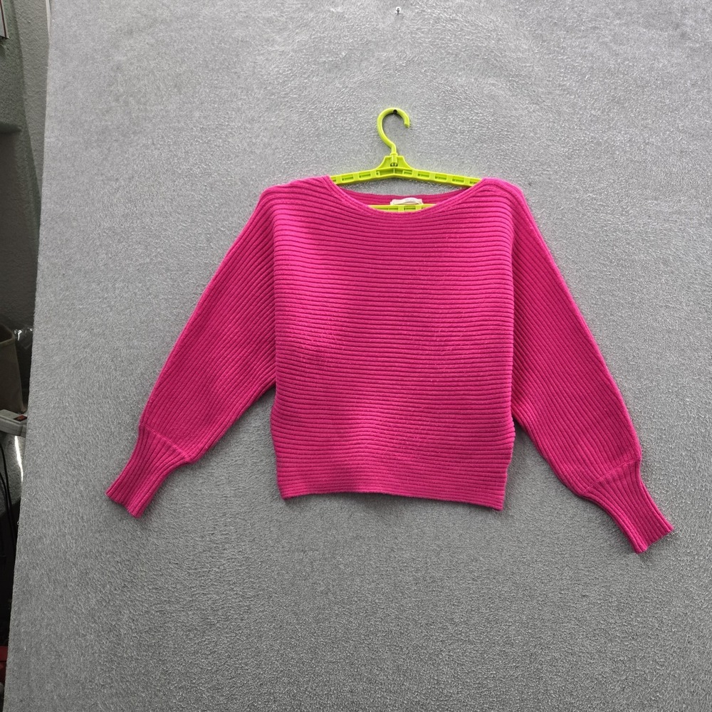 Anthropologie Women Sweater S Pink Ribbed Knit Long Dolman Sleeve Pullover